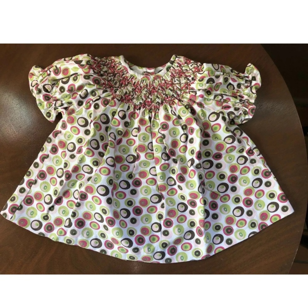 Smocked Giraffe Modern Polk A Dot Dress Girls  18m
